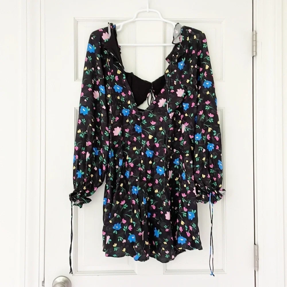 FOR LOVE AND LEMONS Lexy dress size S black floral longsleeve mini - Picture 5 of 8